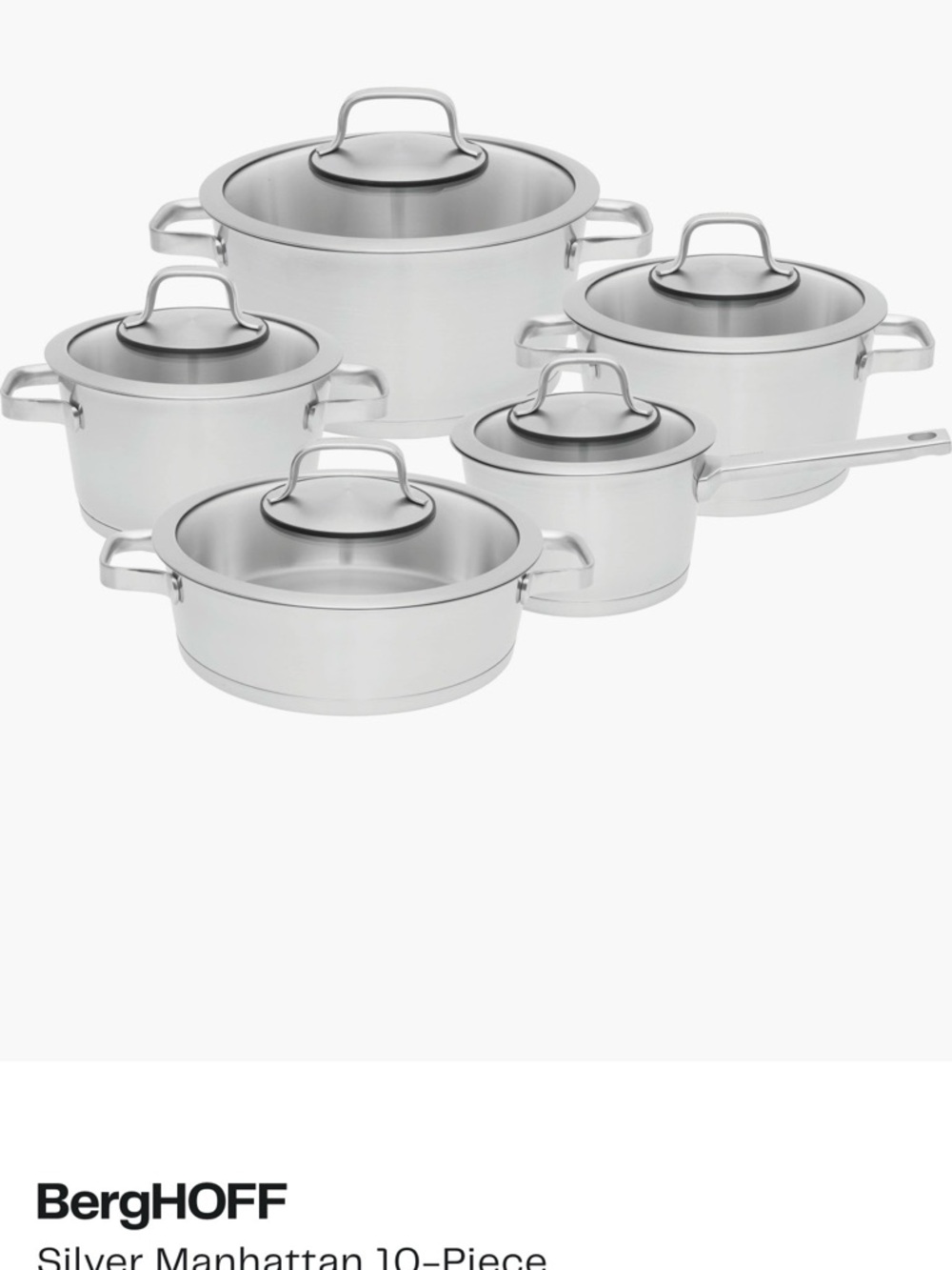 BergHoff Stainless Steel Cookware Set in Silver Manhattan - 10a Piece NEW